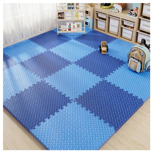 Schaumstoff-Spielmatte,16 Stück/15,36 Quadratfuß 12 X 12 Zoll Mehrfarbige Ineinandergreifende Bodenmatten,Weiche Schaumstoff-Puzzlematte Zum Spielen Und Krabbeln,2,5 cm(Color:Blau + Marineblau) von YMXBHN