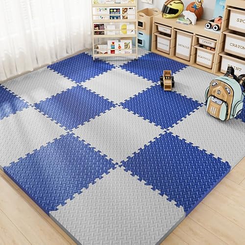 Schaumstoff-Spielmatte,16 Stück/15,36 Quadratfuß 12 X 12 Zoll Mehrfarbige Ineinandergreifende Bodenmatten,Weiche Schaumstoff-Puzzlematte Zum Spielen Und Krabbeln,2,5 cm(Color:Grau + Marineblau) von YMXBHN