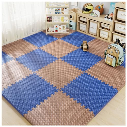 Schaumstoff-Spielmatte,16 Stück/15,36 Quadratfuß 12 X 12 Zoll Mehrfarbige Ineinandergreifende Bodenmatten,Weiche Schaumstoff-Puzzlematte Zum Spielen Und Krabbeln,2,5 cm(Color:Kaffee + Marineblau) von YMXBHN