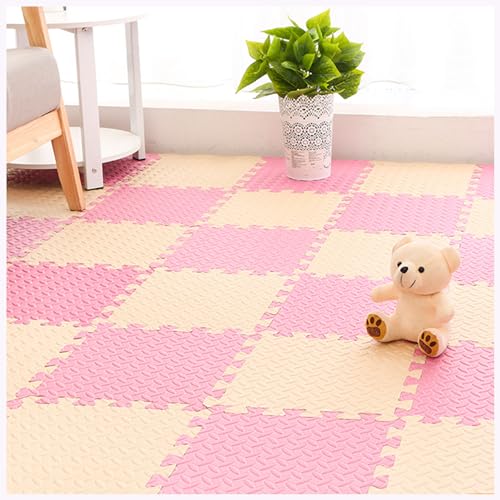 Schaumstoff-Spielmatten,12 Stück Weiche Schaumstoff-Bodenfliesen Mit Kanten,12x12Zoll wasserdichte Puzzle-Schaumstoffmatten Ineinandergreifende Schaumstoff-Teppichtext(Color:Beige + Rosa) von YMXBHN