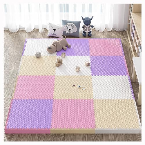 Schaumstoff-Spielmatten-Set,12 Stück 30X30 Cm Quadratische Spleißschaummatte,1 Zoll Dicker EVA-Weichschaumstoff-Bodenbelag,Ineinandergreifende Puzzle-Teppichmatte Zum(Color:Beige + Rosa + Lila + Weiß) von YMXBHN