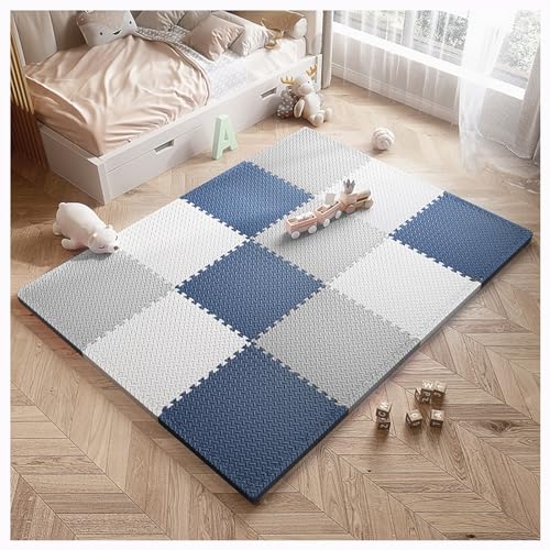 Schaumstoff-Spielmattenfliesen 30 cm Quadratische Ineinandergreifende Bodenmatte 64-teiliges Set Aus Weichen Schaumstoff-Puzzlematten, 61,44 Quadratfuß(Color:Marineblau + Grau + Weiß) von YMXBHN