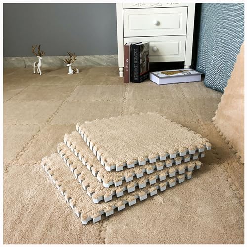 Weiche Plüschige Puzzle-Spielmatten,Ineinandergreifende Schaumstoff-Bodenmatten,Flauschige Plüschteppiche Für Schlafzimmer/Spielzimmer,10 Stück,12 X 12 Zoll(Color:Hellbraun) von YMXBHN