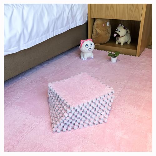 Weiche Plüschige Puzzle-Spielmatten,Ineinandergreifende Schaumstoff-Bodenmatten,Flauschige Plüschteppiche Für Schlafzimmer/Spielzimmer,10 Stück,12 X 12 Zoll(Color:Rosa) von YMXBHN