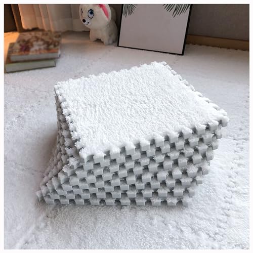 Weiche Plüschige Puzzle-Spielmatten,Ineinandergreifende Schaumstoff-Bodenmatten,Flauschige Plüschteppiche Für Schlafzimmer/Spielzimmer,10 Stück,12 X 12 Zoll(Color:Weiß) von YMXBHN