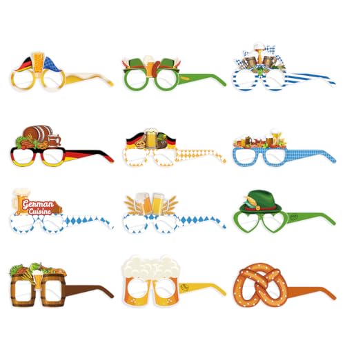 12 Stück Oktoberfest Accessoires, Oktoberfest Brille, Kinder Kostüm Partybrille Set, Oktoberfest Photo Booth Fotorequisiten,Lustige Bayrisch Oktoberfest Party Deko,für Accessories Bayrisches Bier Deco von YNDJK