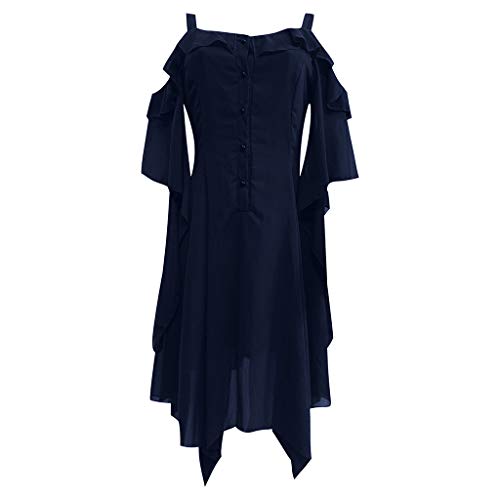 YNIEIAA Damen Halloween Kleid Gothic Trompetenärmel Chiffon Sexy Vintage Schwarzes Partykleid Mittelalter Kleidung Vampir Cosplay Kostüm Karneval Hexe Kostüme für Frauen (Navy, M) von YNIEIAA