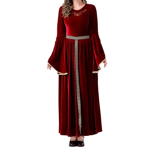 YNIEIAA Damen Mittelalter Kleid Gothic Viktorianisches Renaissance Elegant Vintage Palaststil Kleidung Halloween Frauen Kostüm Königin Engel Goddess Kostüme für Karneval Fasching (Red, XXL) von YNIEIAA