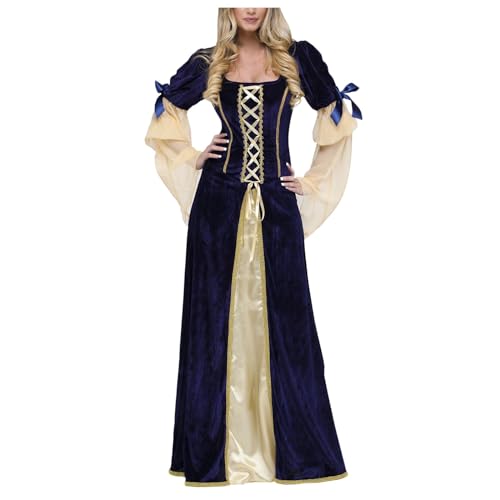 YNIEIAA Damen Mittelalter Kleid Gothic Viktorianisches Renaissance Kleidung Elegant Vintage Palaststil Maxikleid Frauen Kostüm Königin Engel Goddess Kostüme für Halloween Party (Black, M) von YNIEIAA