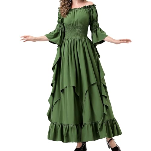 YNIEIAA Damen Mittelalter Kleid Gothic Viktorianisches Renaissance Vintage Kleidung Halloween Kostüm Vampir Königin Engel Hexe Goddess Kostüme für Karneval Fasching Cosplay Party (Green, S) von YNIEIAA