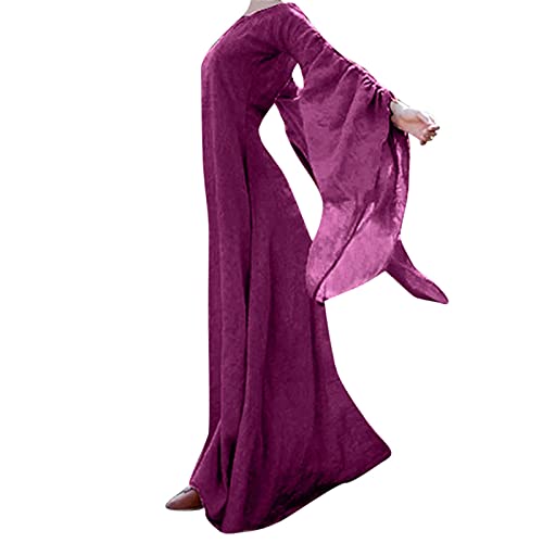 YNIEIAA Halloween Kostüm Damen, Mittelalter Gothic Kleidung Viktorianisches Renaissance Elegant Vintage Maxikleid Ballkleider Königin Dschinn Göttin Kostüme für Fasching Cosplay (Purple, L) von YNIEIAA