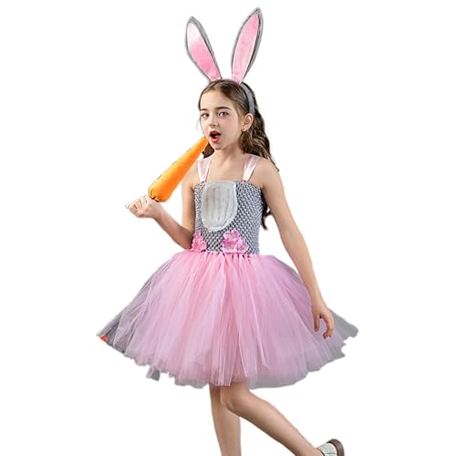 YNPQTDS Ärmelloses Netzkleid – ärmelloses Tüll-Mesh-Mädchenkleid mit Hasen-Stirnband, Cartoon- -Kinder-Kleid, ärmelloses Kleid für 2–12 Jahre, Mädchen, Töchter von YNPQTDS