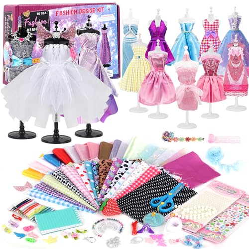 YOCOLE 1000+ Modedesign Bastelset Kinder, Fashion Design Basteln Nähset Set mit 5 Mannequins, DIY-Art-Kit mit Sketchbook Stoffschere Mannequin, Kunsthandwerk für Mädchen 8 9 10 11 12 Jahre von YOCOLE