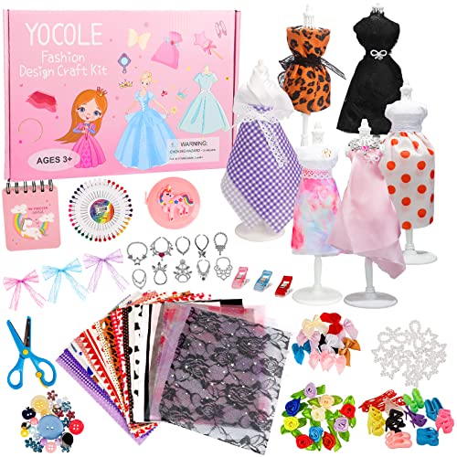 YOCOLE 300+ Modedesign Bastelset Kinder, Fashion Design Basteln Nähset Set, DIY-Art-Kit mit Sketchbook Stoffschere Mannequin, Geburtstag Geschenke Kunsthandwerk für Mädchen 8 9 10 11 12 Jahre von YOCOLE