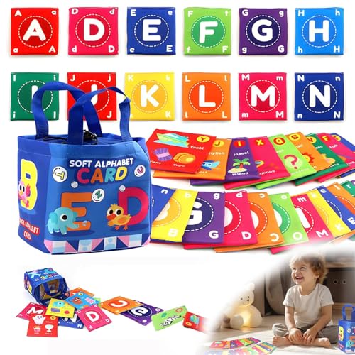 Early Childhood Enlightenment Book Letters, 2025 New Soft Alphabet Cards, Alphabet Flash Cards with Storage Bag, Cloth Alphabet Cloth Tiles for Toddlers Kids Boys Girls Over 0 Years (1 Set) von YODAOLI