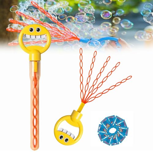 Magical 5-Claw Smiley Bubble Stick, 32 Hole Smiley Face Bubble Wand with Five Claws, Bubble Claw Wan, 5 Claw Bubble Wand, Smiling Bubble Wands for Birthday, Easter, Wedding, Gifts (Yellow) von YODAOLI