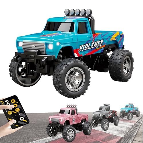 Mini Rc Monster Truck, Rc Semi Truck with Trailer, 1:64 Scale Monster Truck Remote Control Car with Lights, USB Rechargeable Mini Monster Trucks, Speed/Steering Adjustable (Blue) von YODAOLI