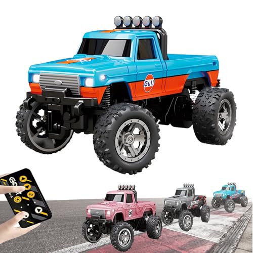 YODAOLI Mini Rc Monster Truck, Rc Semi Truck with Trailer, 1:64 Scale Monster Truck Remote Control Car with Lights, USB Rechargeable Mini Monster Trucks, Speed/Steering Adjustable (Blue-a) von YODAOLI