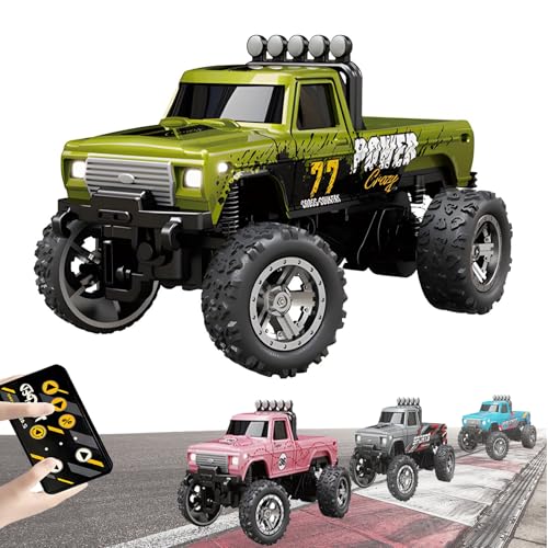 YODAOLI Mini Rc Monster Truck, Rc Semi Truck with Trailer, 1:64 Scale Monster Truck Remote Control Car with Lights, USB Rechargeable Mini Monster Trucks, Speed/Steering Adjustable (Green) von YODAOLI