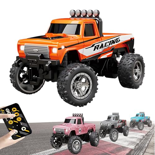 YODAOLI Mini Rc Monster Truck, Rc Semi Truck with Trailer, 1:64 Scale Monster Truck Remote Control Car with Lights, USB Rechargeable Mini Monster Trucks, Speed/Steering Adjustable (Orange) von YODAOLI