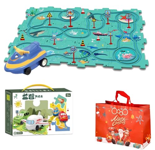 Nukids Puzzle Racer Car Track Set, Nukids Puzzle Racer Kids Car Track Set, Nukids Puzzle Racer, Puzzle Track Car Play Set Racer Track Set for Kids Ages 3+ Boys and Girls (Ocean,15Pcs) von YODAOLI