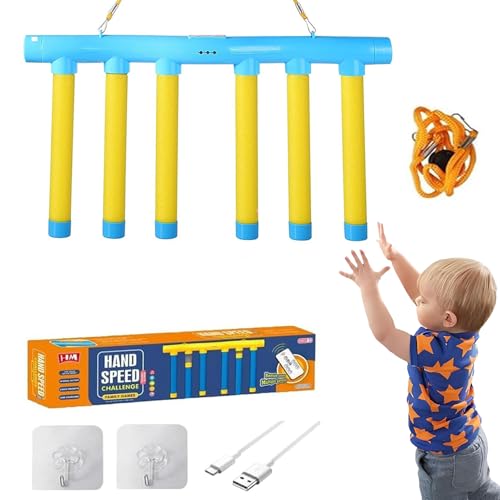 YODAOLI Catching Sticks Game Reaction Training Toy, Drop Stick Game, Hand Eye Coordination Training, Catching Sticks Game, Falling Sticks Catching Game Adults, 3 Adjustable Speed (Yellow) von YODAOLI