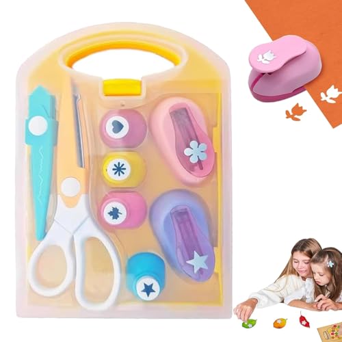 YODAOLI Creative Kids DIY Puncher Craft Set, Craft Hole Punch Shapes Set, Crafting Scrapbook Punches Set for Crafts, Hole Puncher for Kids, Leaf, Butterfly, Star Heart Flower Punch (Yellow) von YODAOLI