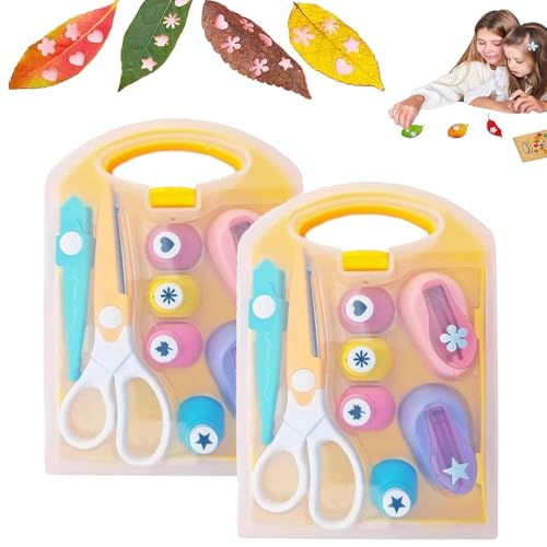 YODAOLI Creative Kids DIY Puncher Craft Set, Craft Hole Punch Shapes Set, Crafting Scrapbook Punches Set for Crafts, Hole Puncher for Kids, Leaf, Butterfly, Star Heart Flower Punch (Yellow*2) von YODAOLI