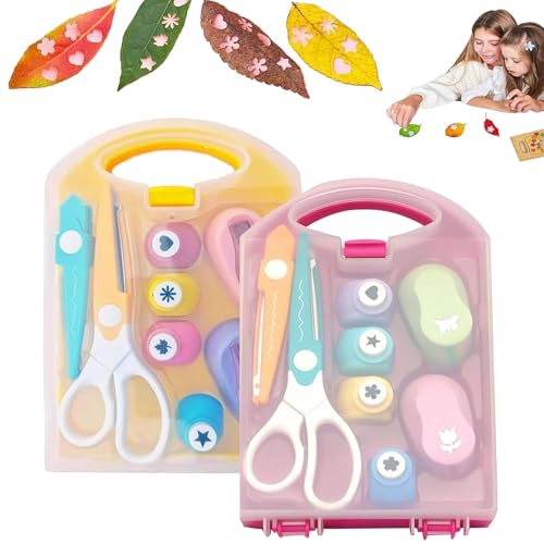 YODAOLI Creative Kids DIY Puncher Craft Set, Craft Hole Punch Shapes Set, Crafting Scrapbook Punches Set for Crafts, Hole Puncher for Kids, Leaf, Butterfly, Star Heart Flower Punch (Yellow+Purple) von YODAOLI