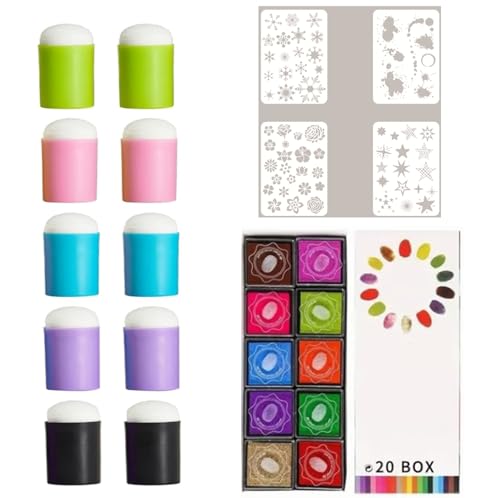 YODAOLI Sponge Finger Painting Kit, Coderafted DIY Sponge Finger Painting Set, Finger Sponge Daubers, Finger Daubers Kit with 20 Colors Inkpad, 5 Pcs Stencils and 10 Pcs Finger Painting Sponge (B) von YODAOLI