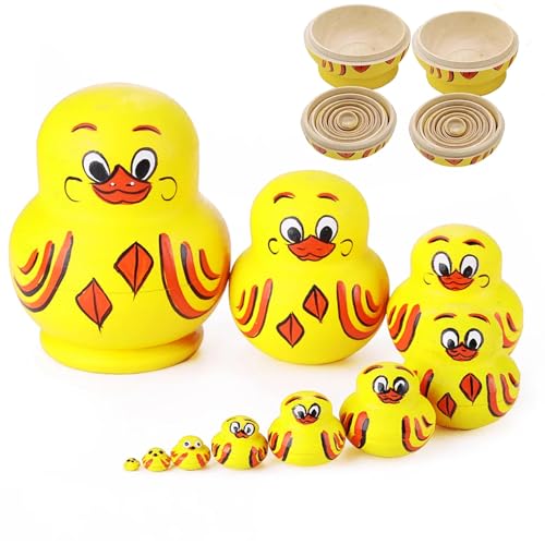 YODAOLI Stacked Duck, Duck Nesting Dolls, Russian Nesting Duck Prank, Matrioskas Duck Nesting Dolls, Matryoshka Duck Wooden Yellow Duck Handmade Russian Nesting Dolls, Stacking Ducks Prank (2Sets) von YODAOLI