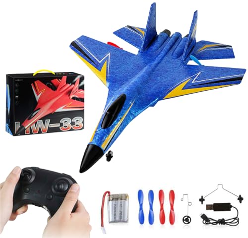 YODAOLI Weekeen Remote Airplane, Wonstorex Rc Plane, Foam RC Airplane Jet, Wonstorex Remote Control Fighter Jet, Gliders- 2.4ghz Rc Remote Control Fighter Model Toy with Lights (Blue) von YODAOLI