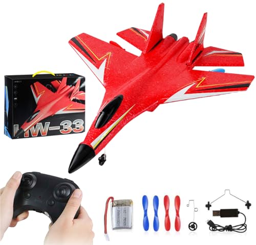 YODAOLI Weekeen Remote Airplane, Wonstorex Rc Plane, Foam RC Airplane Jet, Wonstorex Remote Control Fighter Jet, Gliders- 2.4ghz Rc Remote Control Fighter Model Toy with Lights (Red) von YODAOLI