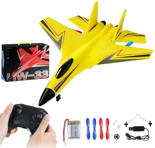 YODAOLI Weekeen Remote Airplane, Wonstorex Rc Plane, Foam RC Airplane Jet, Wonstorex Remote Control Fighter Jet, Gliders- 2.4ghz Rc Remote Control Fighter Model Toy with Lights (Yellow) von YODAOLI