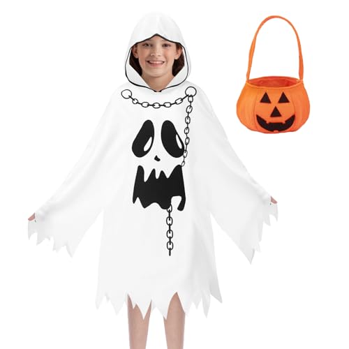 YODITI Gespenst Kostüm Halloween Kinder: Jungen Mädchen Geister Kostüm mit Handtasche - Halloween Kostüm Gespenster für Carnival Fancy Cosplay Party von YODITI