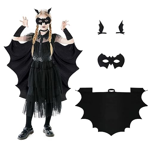 YODITI Fledermaus Kostüm Kinder Halloween: Mädchen Fledermaus Umhang mit Fledermaus Maske und Fledermausflügel Haarspangen - Junge Flügel Kostüme für Halloween Cosplay Karneval Fasching Motto Party von YODITI