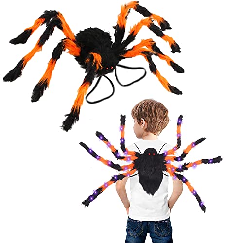 YODITI Halloween Spinnenrucksack für Erwachsene mit Lichtern, Bunte Spinne, Lustige Frau, Süßigkeitentasche, Horror Plüsch Spinnendekoration, Kostümzubehör, Spinnenrequisiten mit elastischen Riemen von YODITI