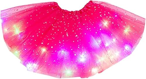 YODITI Tutu Rock für kleine Mädchen, Tutu-Rock mit Sternen und Pailletten, Tüllrock mit Lichtern, Neonfarben, leuchtend, Partykleid, Karnevalskostüm, Prinzessinnenkleidung für Kinder von YODITI