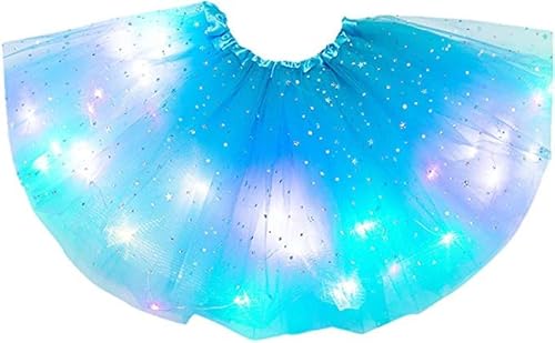 Tutu Rock für kleine Mädchen, Tutu-Rock mit Sternen und Pailletten, Tüllrock mit Lichtern, Neonfarben, Leuchtend, Partykleid, Karnevalskostüm, Prinzessinnenkleidung für Kinder von YODITI