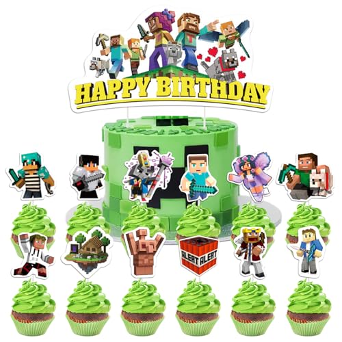 YOGARTH 25 Stück Pixe Tortendeko Jungen, Video Game Kuchen Deko Kindergeburtstag, Cake Topper Set, Happy Birthday Topper für Jungen Geburtstag Party Kuchen Dekoration Supplies (D) von YOGARTH