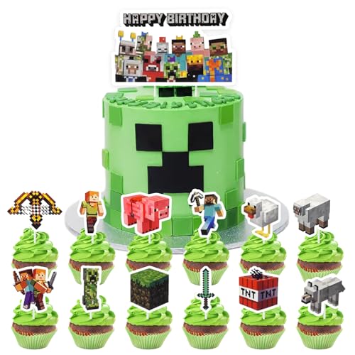 YOGARTH 26 Stück Pixe Tortendeko Jungen, Video Game Kuchen Deko Kindergeburtstag, Cake Topper Set, Happy Birthday Topper für Jungen Geburtstag Party Kuchen Dekoration Supplies (A) von YOGARTH