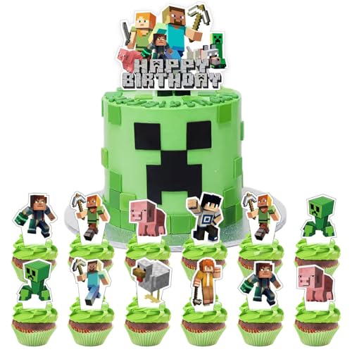 YOGARTH 25 Stück Pixel Tortendeko Jungen, Video Game Kuchen Deko Kindergeburtstag, Cake Topper Set, Happy Birthday Topper für Jungen Geburtstag Party Kuchen Dekoration Supplies (C) von YOGARTH