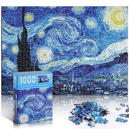 Sternennacht Puzzle 1000 Teile Van Gogh Mini Puzzle für Erwachsene Kunstwerk Jigsaw Puzzle Familienspiel (Sternennacht) von YOGEON