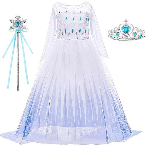 YOGLY ELSA Kostüm mit Umhang Mädchen Eiskönigin Prinzessin Kleid Fasching Festkleid und Zubehör Krone Zauberstab Anzug für Halloween Weihnachten Karneval Geburtstag Party Cosplay Ballkleid Outfit von YOGLY