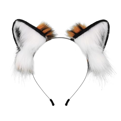 YOGOTEU Tigeres Ohr und Schwanz Set Pelzige Tigeres Ohr Stirnband mit Schwanz Halloween Cosplay Party Tiger Kostüm Zubehör Geschenke von YOGOTEU