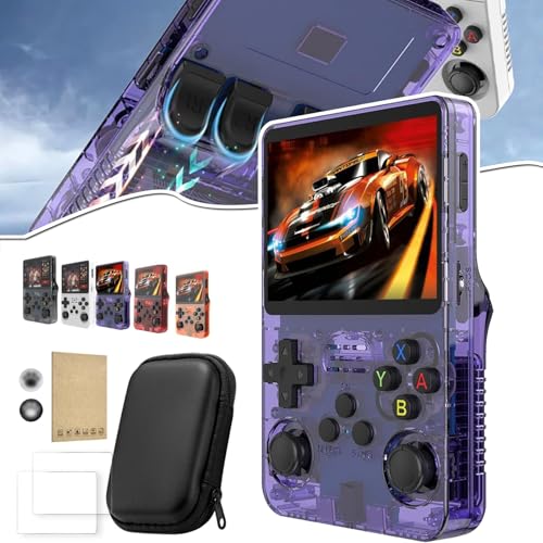 YOHFRFGX R36S Retro Handheld Game Console, 3.5inch IPS Screen Pocket Games Console Handheld Emulator, Built-in Emulators & 16G+64G Card 15000+ Classic Games, Dual 3D Joysticks (Purple,64G) von YOHFRFGX