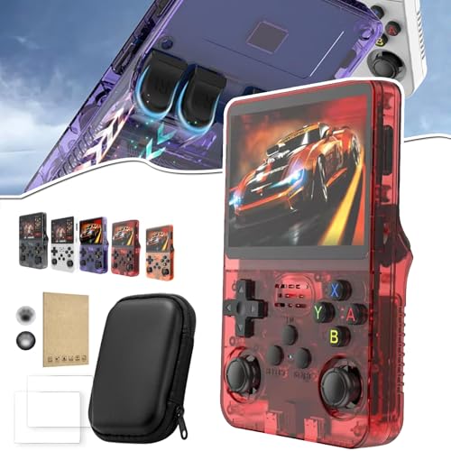 YOHFRFGX R36S Retro Handheld Game Console, 3.5inch IPS Screen Pocket Games Console Handheld Emulator, Built-in Emulators & 16G+64G Card 15000+ Classic Games, Dual 3D Joysticks (Red,128G) von YOHFRFGX