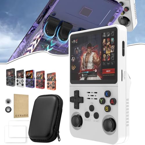 YOHFRFGX R36S Retro Handheld Game Console, 3.5inch IPS Screen Pocket Games Console Handheld Emulator, Built-in Emulators & 16G+64G Card 15000+ Classic Games, Dual 3D Joysticks (White,64G) von YOHFRFGX