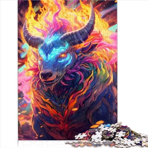 Für Kinder Puzzle Regenbogenflamme Stier Puzzles 1000 Teile Holz Lernspielzeug für Erwachsene Kinder Denksportaufgaben Größe (50x75 cm) von YOITS