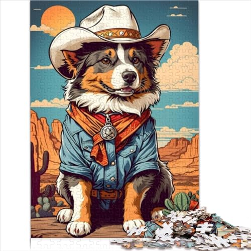 Puzzles Australian Shepherd Cowboy, 1000-teiliges Puzzlespiel, Papppuzzles für Kinder ab 12 Jahren und Erwachsene, Erwachsene und Kinder, Größe (26 x 38 cm) von YOITS